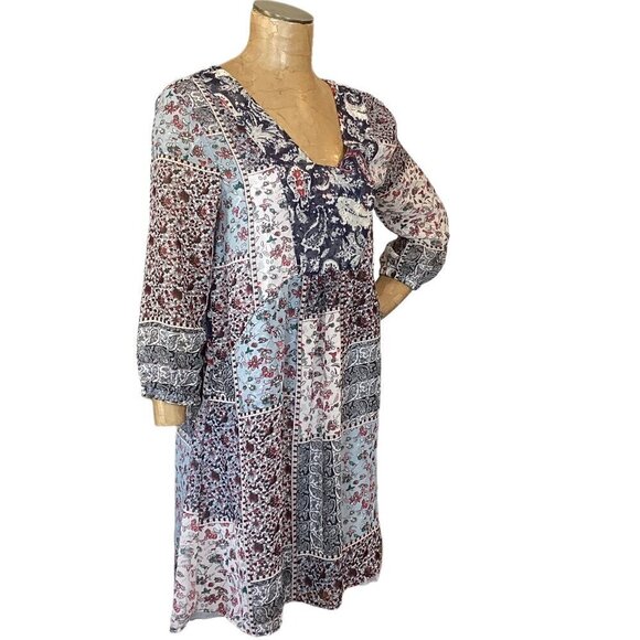 Simply Noelle Flowy Boho Pocket Dress w/ Slip S/M(8-10) Blue Swim cover up 183M - Picture 3 of 9